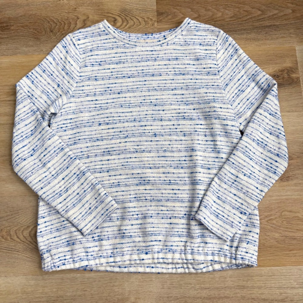 LOFT Blue Striped Textured Knit Pullover Sweater Women Size S  Lightweight